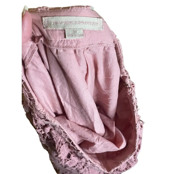 Champagne & Strawberry Elastic Waist Layered Crochet Lace A-line Sz Medium Pink - Picture 8 of 9
